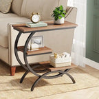 Table d'appoint industrielle en forme de C à 3 niveaux, marron rustique (1 ou 2 pièces)
