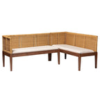 Ensemble de banquette d'angle repas 2 places en rotin marron et blanc naturel / bois d'acacia (Lot de 2)