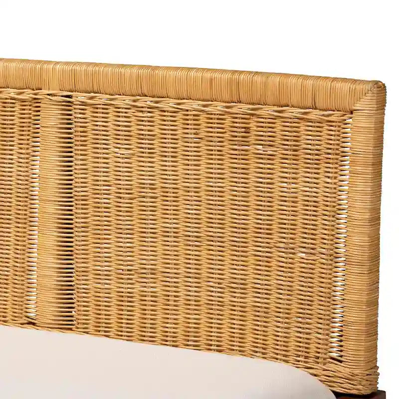 Ensemble de banquette d'angle repas 2 places en rotin marron et blanc naturel / bois d'acacia (Lot de 2)