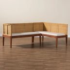 Ensemble de banquette d'angle repas 2 places en rotin marron et blanc naturel / bois d'acacia (Lot de 2)
