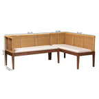 Ensemble de banquette d'angle repas 2 places en rotin marron et blanc naturel / bois d'acacia (Lot de 2)