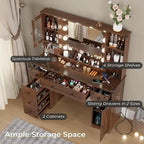 Coiffeuse simple avec miroir éclairé et station de recharge, Noyer / Blanc