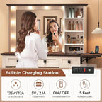 Coiffeuse simple avec miroir éclairé et station de recharge, Noyer / Blanc
