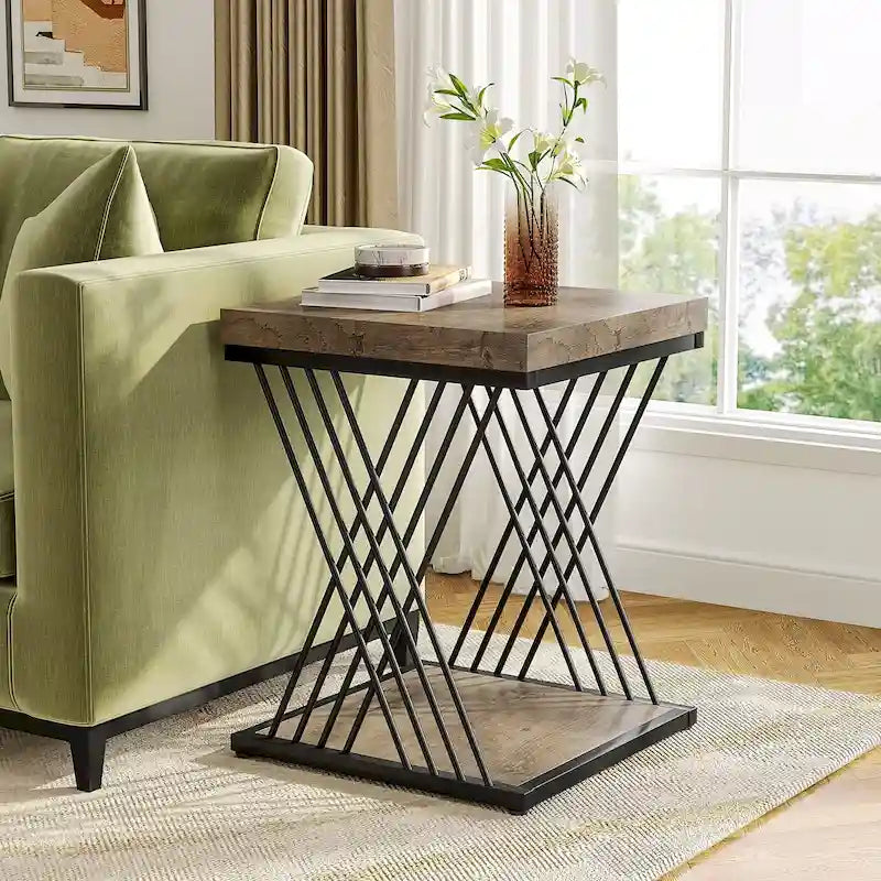 Table d'appoint carrée, style moderne du milieu du siècle, faux marbre blanc+or / gris+noir