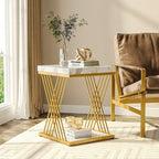 Table d'appoint carrée, style moderne du milieu du siècle, faux marbre blanc+or / gris+noir