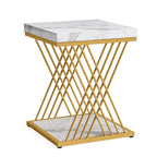 Table d'appoint carrée, style moderne du milieu du siècle, faux marbre blanc+or / gris+noir