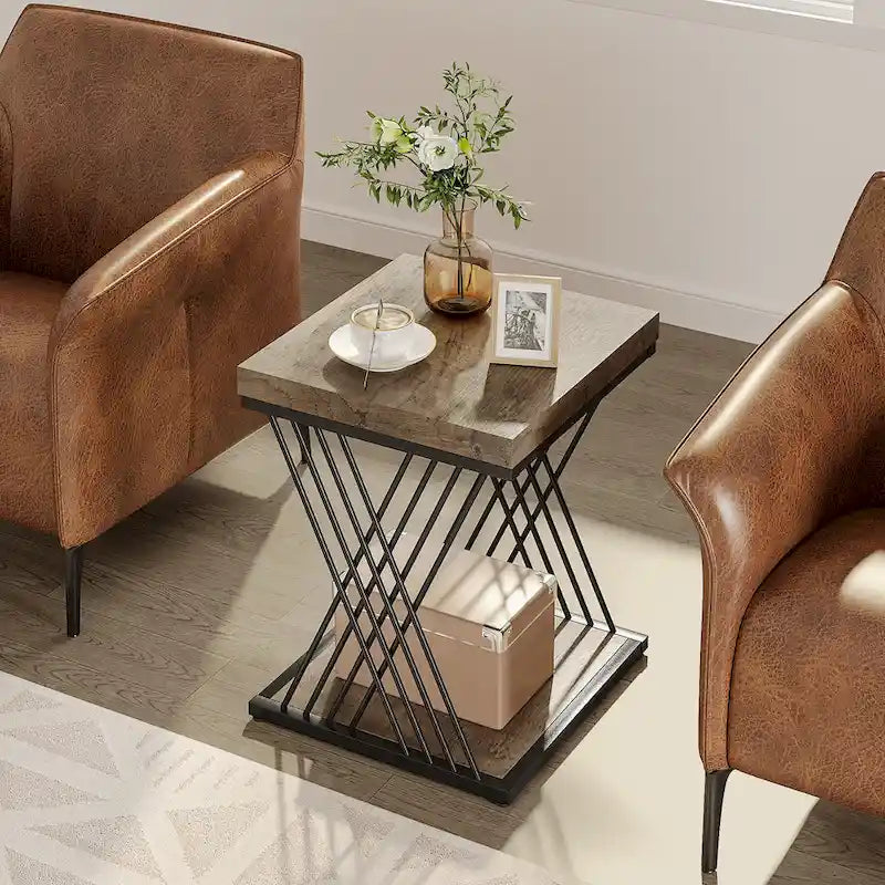 Table d'appoint carrée, style moderne du milieu du siècle, faux marbre blanc+or / gris+noir