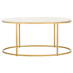 Table basse ronde avec plateau en marbre blanc et cadre en métal doré