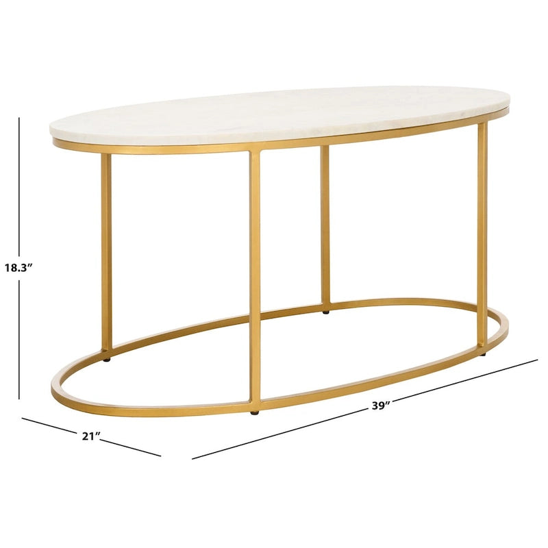 Table basse ronde avec plateau en marbre blanc et cadre en métal doré