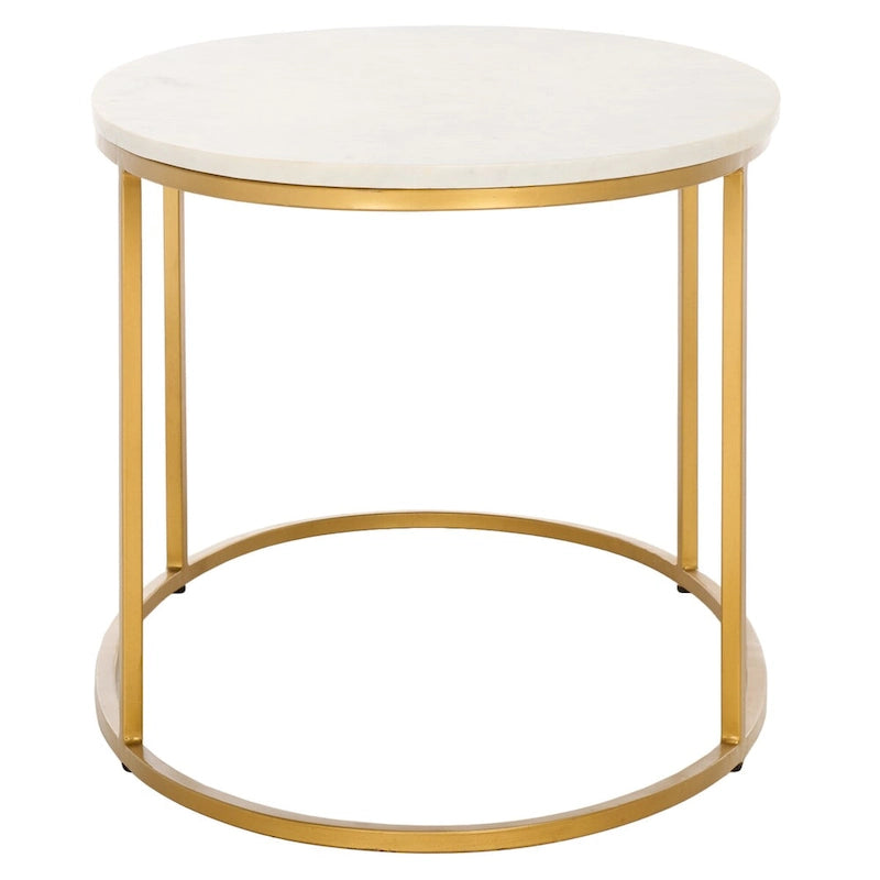 Table basse ronde avec plateau en marbre blanc et cadre en métal doré