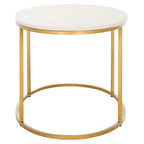 Table basse ronde avec plateau en marbre blanc et cadre en métal doré