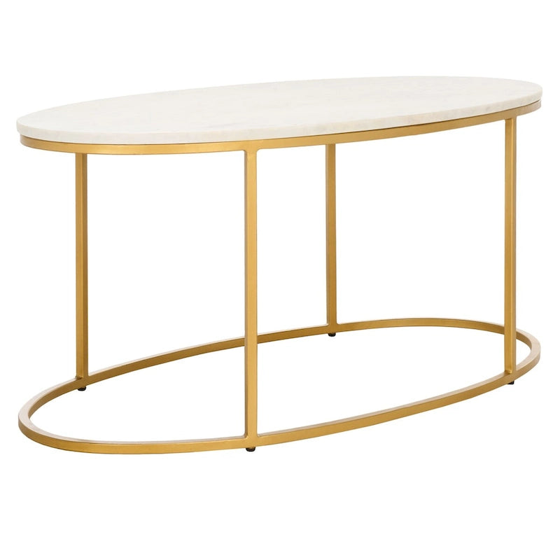 Table basse ronde avec plateau en marbre blanc et cadre en métal doré