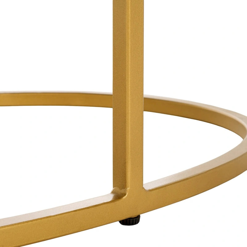 Table basse ronde avec plateau en marbre blanc et cadre en métal doré