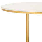 Table basse ronde avec plateau en marbre blanc et cadre en métal doré