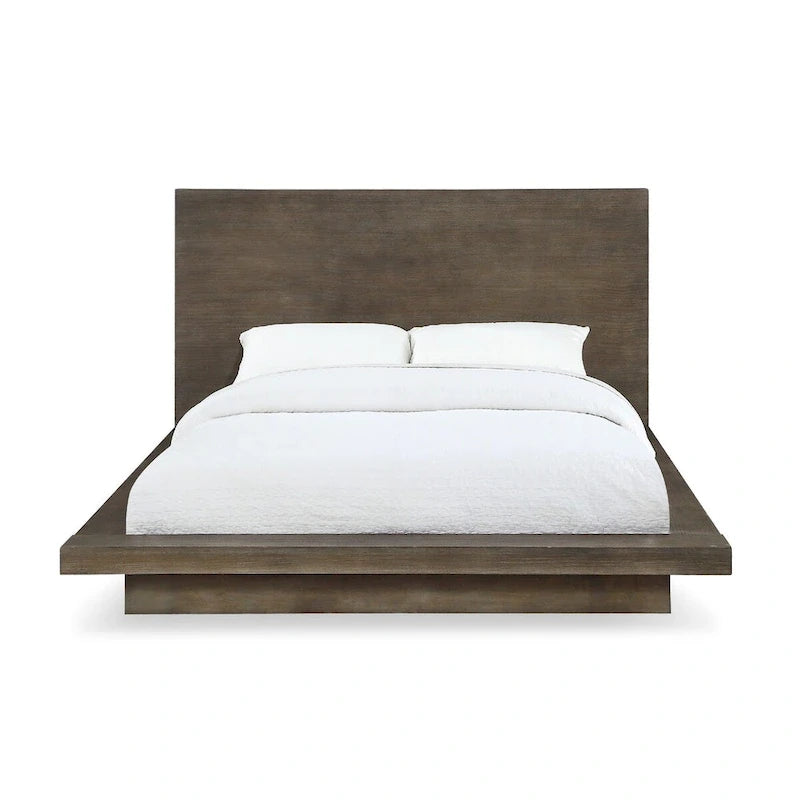 Lit plateforme Queen en pin brun - Base plinthe, 2 places