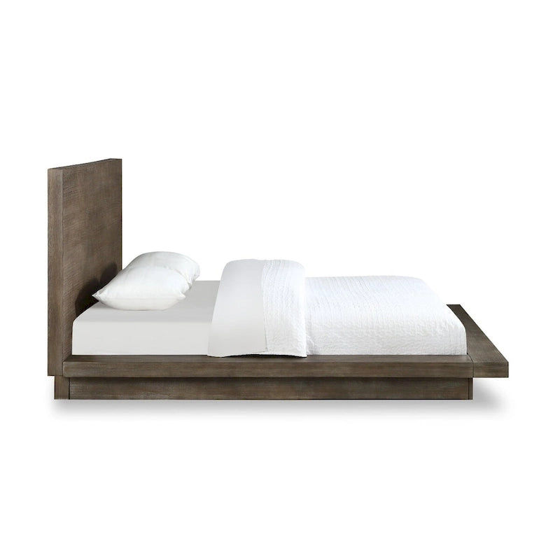 Lit plateforme Queen en pin brun - Base plinthe, 2 places