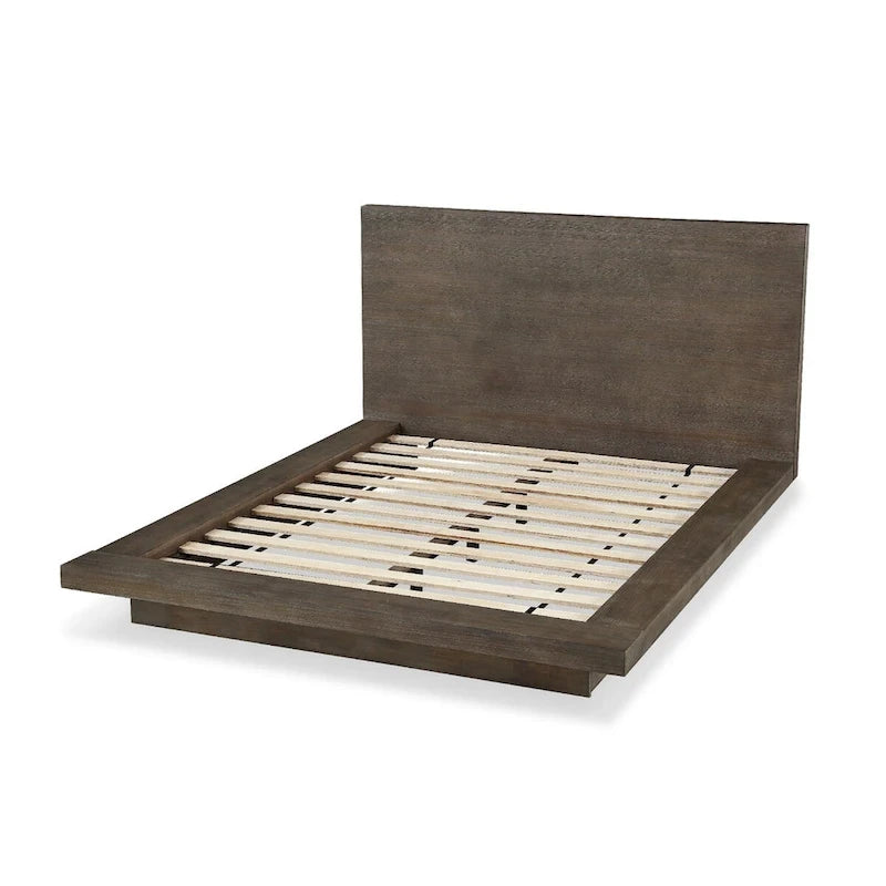 Lit plateforme Queen en pin brun - Base plinthe, 2 places