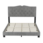 Lit plateforme tapissé en velours, taille Queen, avec tête de lit capitonnée