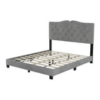 Lit plateforme tapissé en velours, taille Queen, avec tête de lit capitonnée