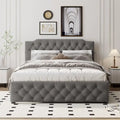 Lit plateforme tapissé gris/beige Queen avec lit gigogne double et ports USB, capacité 2+1 personnes