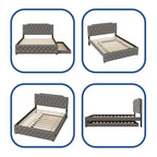 Lit plateforme tapissé gris/beige Queen avec lit gigogne double et ports USB, capacité 2+1 personnes