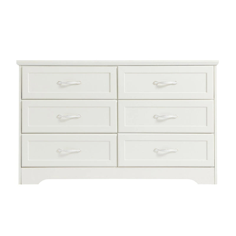 Commode à 6 tiroirs blanche avec poignées en métal