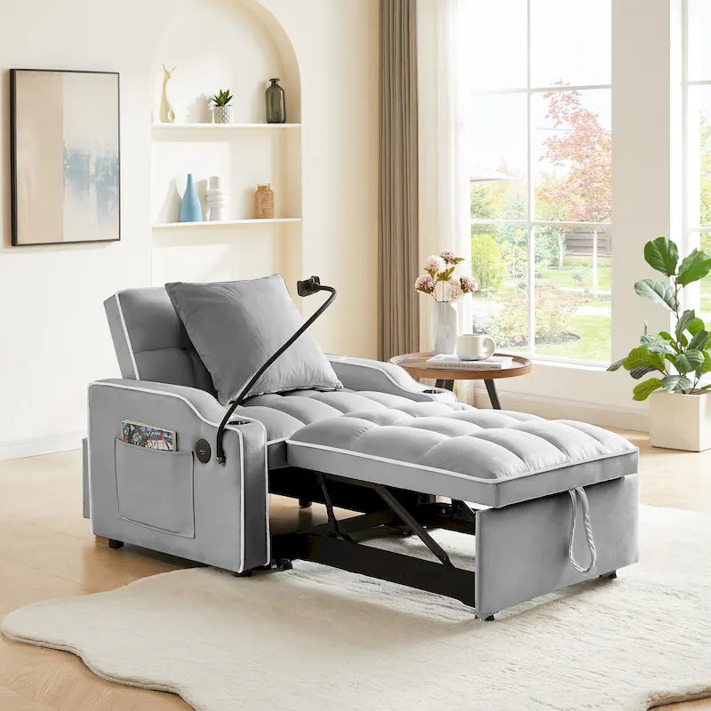 Fauteuil Convertible Lit – Gris / Beige / Noir / Rose – Simple, 3 positions réglables
