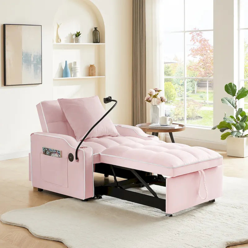 Fauteuil Convertible Lit – Gris / Beige / Noir / Rose – Simple, 3 positions réglables