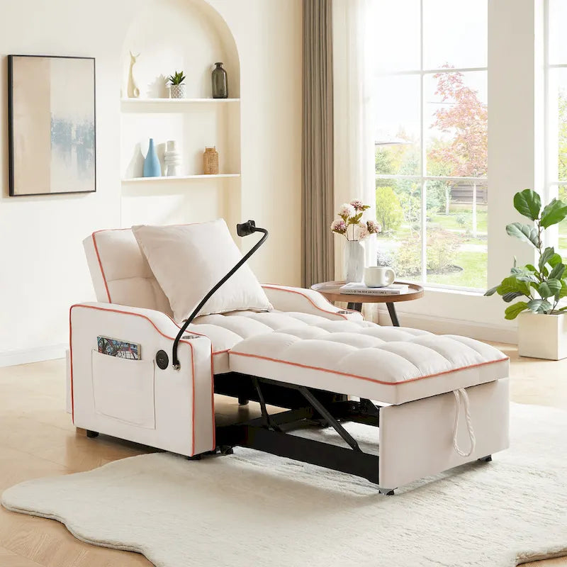Fauteuil Convertible Lit – Gris / Beige / Noir / Rose – Simple, 3 positions réglables