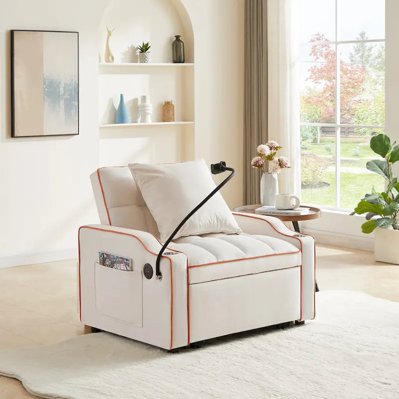 Fauteuil Convertible Lit – Gris / Beige / Noir / Rose – Simple, 3 positions réglables