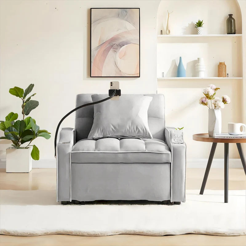 Fauteuil Convertible Lit – Gris / Beige / Noir / Rose – Simple, 3 positions réglables