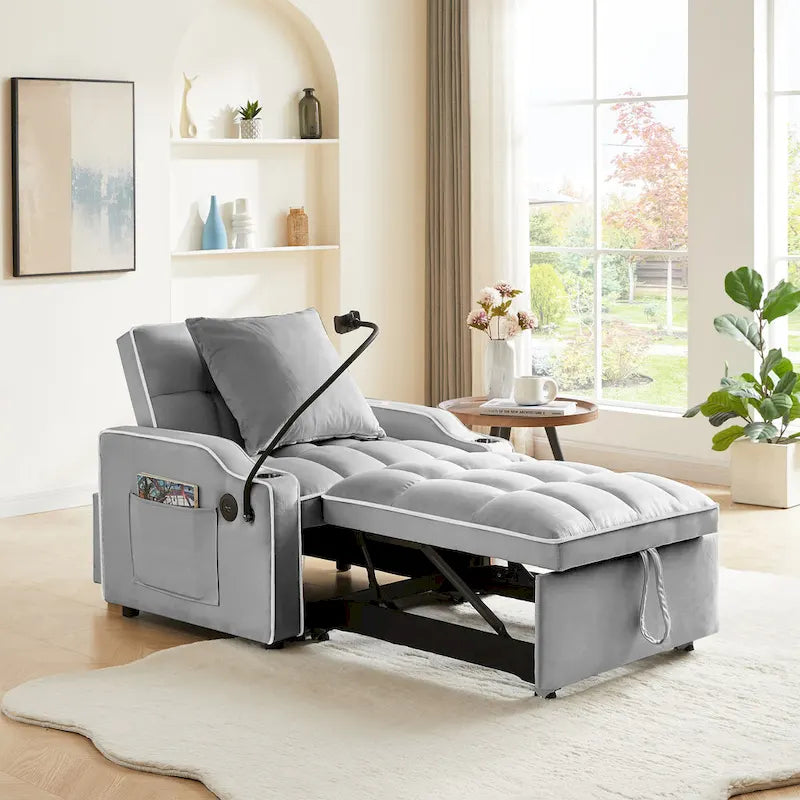 Fauteuil Convertible Lit – Gris / Beige / Noir / Rose – Simple, 3 positions réglables