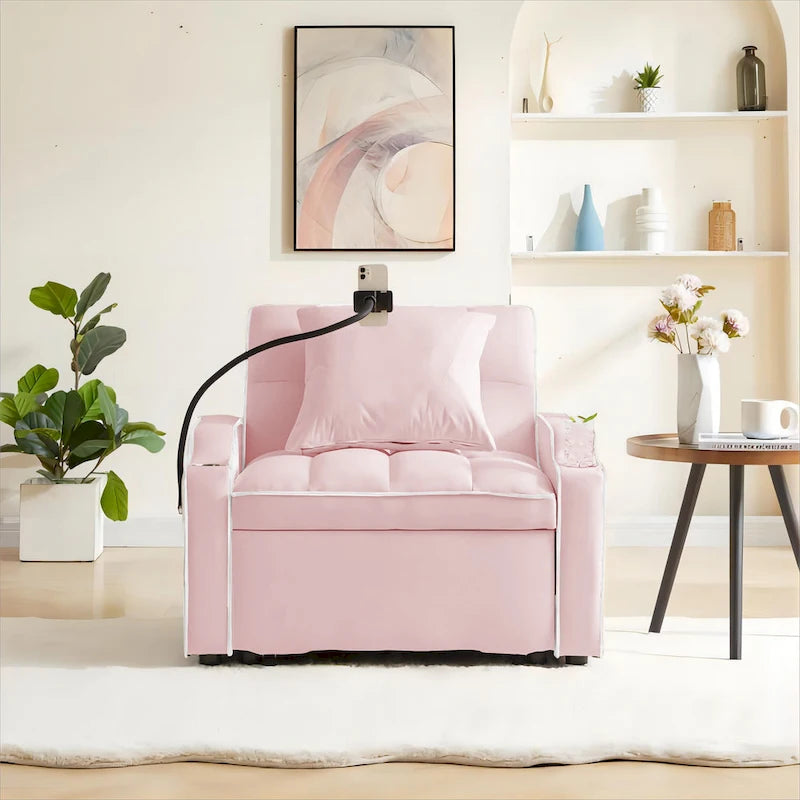Fauteuil Convertible Lit – Gris / Beige / Noir / Rose – Simple, 3 positions réglables
