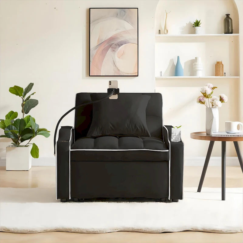 Fauteuil Convertible Lit – Gris / Beige / Noir / Rose – Simple, 3 positions réglables