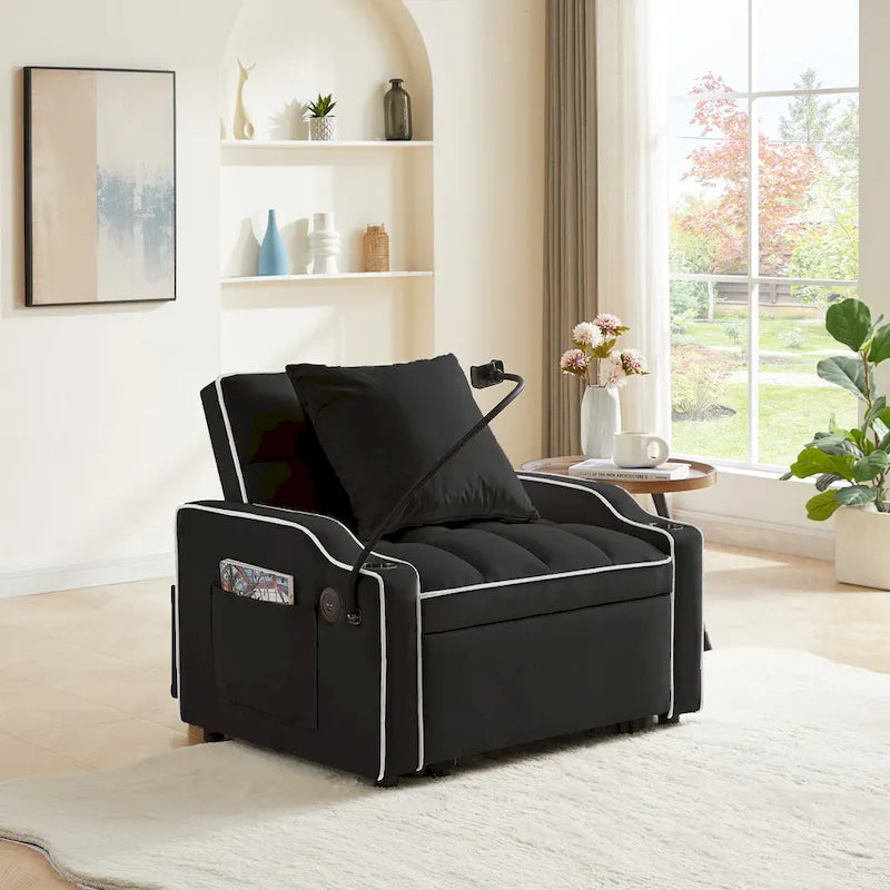 Fauteuil Convertible Lit – Gris / Beige / Noir / Rose – Simple, 3 positions réglables