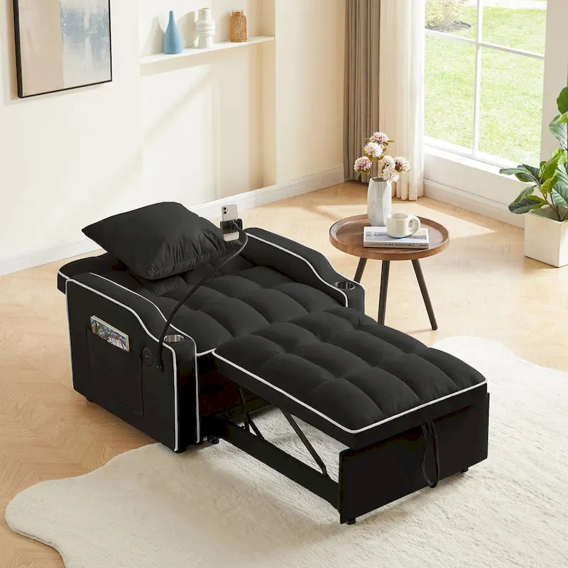 Fauteuil Convertible Lit – Gris / Beige / Noir / Rose – Simple, 3 positions réglables