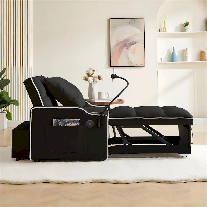 Fauteuil Convertible Lit – Gris / Beige / Noir / Rose – Simple, 3 positions réglables