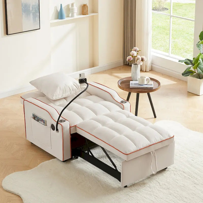 Fauteuil Convertible Lit – Gris / Beige / Noir / Rose – Simple, 3 positions réglables