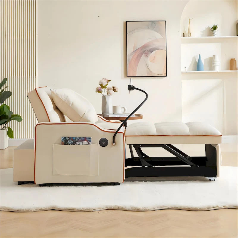 Fauteuil Convertible Lit – Gris / Beige / Noir / Rose – Simple, 3 positions réglables
