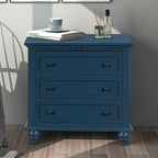 Table de chevet 3 tiroirs — Bleu / Marron / Noir / Blanc, Pin massif et MDF, Assemblage par 1 personne