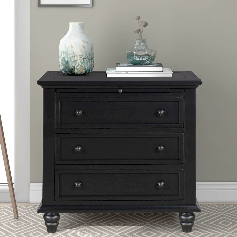 Table de chevet 3 tiroirs — Bleu / Marron / Noir / Blanc, Pin massif et MDF, Assemblage par 1 personne