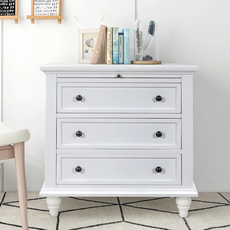 Table de chevet 3 tiroirs — Bleu / Marron / Noir / Blanc, Pin massif et MDF, Assemblage par 1 personne
