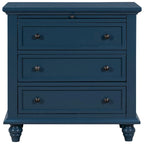 Table de chevet 3 tiroirs — Bleu / Marron / Noir / Blanc, Pin massif et MDF, Assemblage par 1 personne