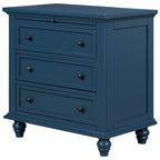 Table de chevet 3 tiroirs — Bleu / Marron / Noir / Blanc, Pin massif et MDF, Assemblage par 1 personne