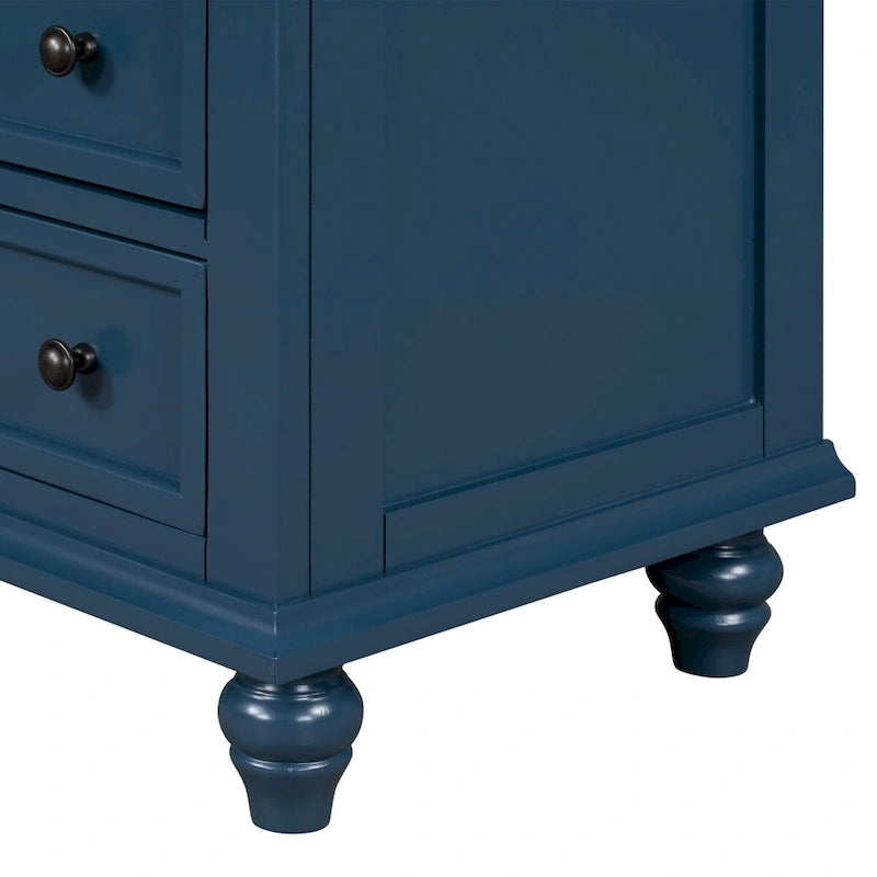 Table de chevet 3 tiroirs — Bleu / Marron / Noir / Blanc, Pin massif et MDF, Assemblage par 1 personne