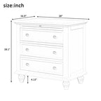 Table de chevet 3 tiroirs — Bleu / Marron / Noir / Blanc, Pin massif et MDF, Assemblage par 1 personne