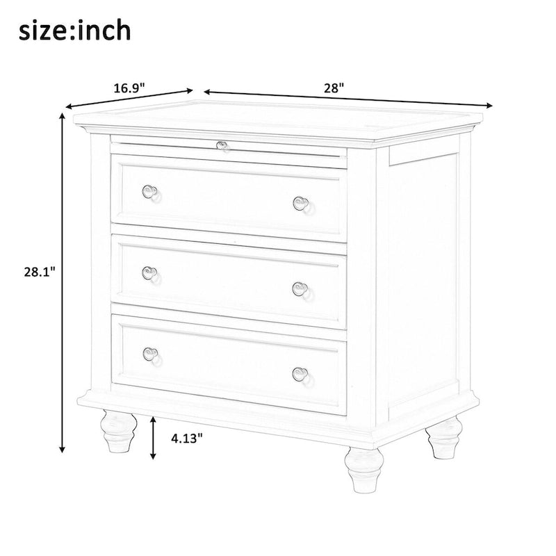 Table de chevet 3 tiroirs — Bleu / Marron / Noir / Blanc, Pin massif et MDF, Assemblage par 1 personne