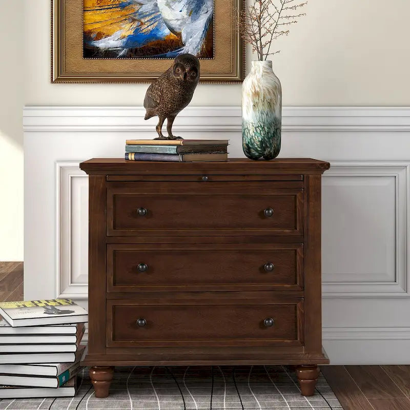 Table de chevet 3 tiroirs — Bleu / Marron / Noir / Blanc, Pin massif et MDF, Assemblage par 1 personne