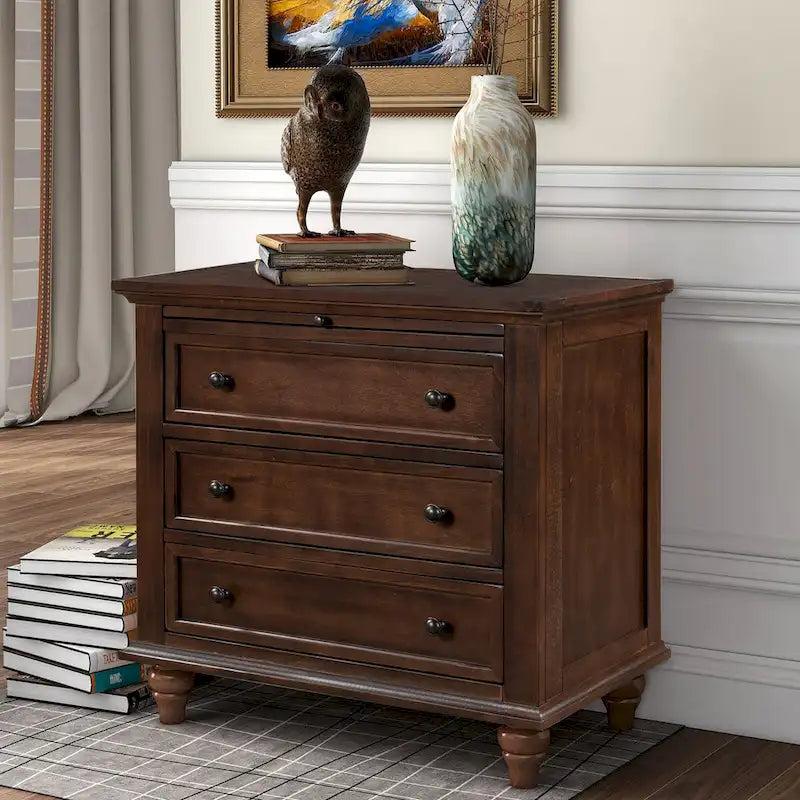 Table de chevet 3 tiroirs — Bleu / Marron / Noir / Blanc, Pin massif et MDF, Assemblage par 1 personne