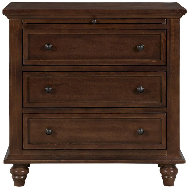 Table de chevet 3 tiroirs — Bleu / Marron / Noir / Blanc, Pin massif et MDF, Assemblage par 1 personne